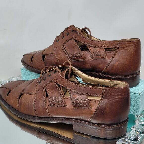 Kenneth Cole NYMens Sz 11 Brown Leather Open Fisherman Dress Shoes Sandals ITALY - Picture 3 of 10